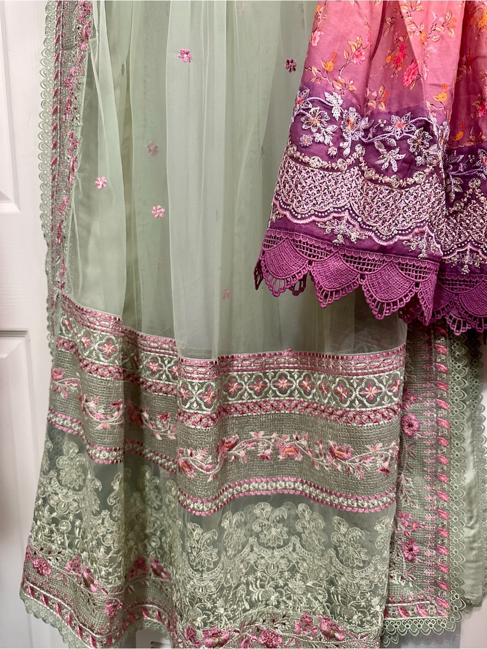 Faiza Saqlain- ELDIRA- Embroidered multicolor Pastel garara sharara lehenga dres - Picture 5 of 7